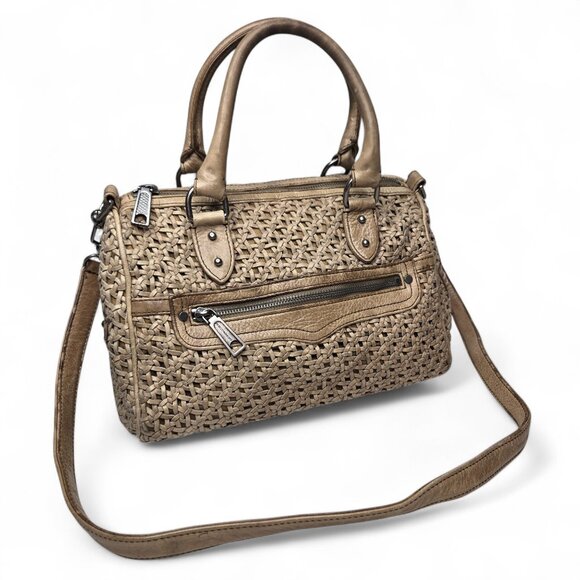 Rebecca Minkoff Distressed Woven Leather Satchel Women's Purse Shoulder Strap - Picture 1 of 12